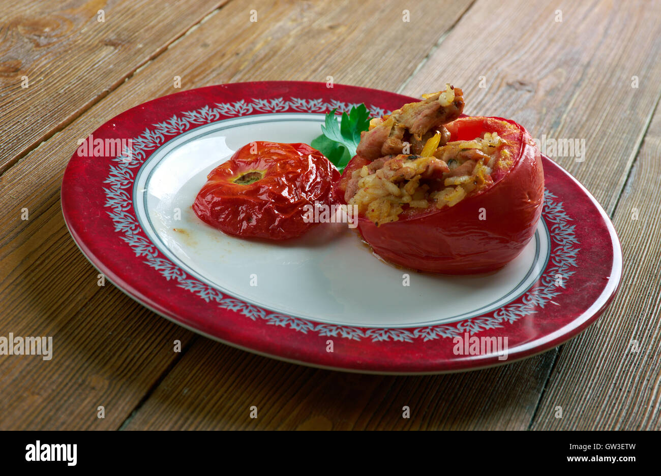 Yalanchi - Pomodori ripieni di carne e riso. Medio Oriente cucina Foto Stock