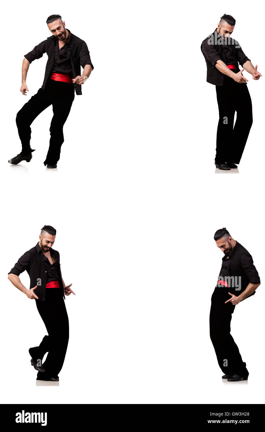 Spanish dancer in pose diverse su bianco Foto Stock
