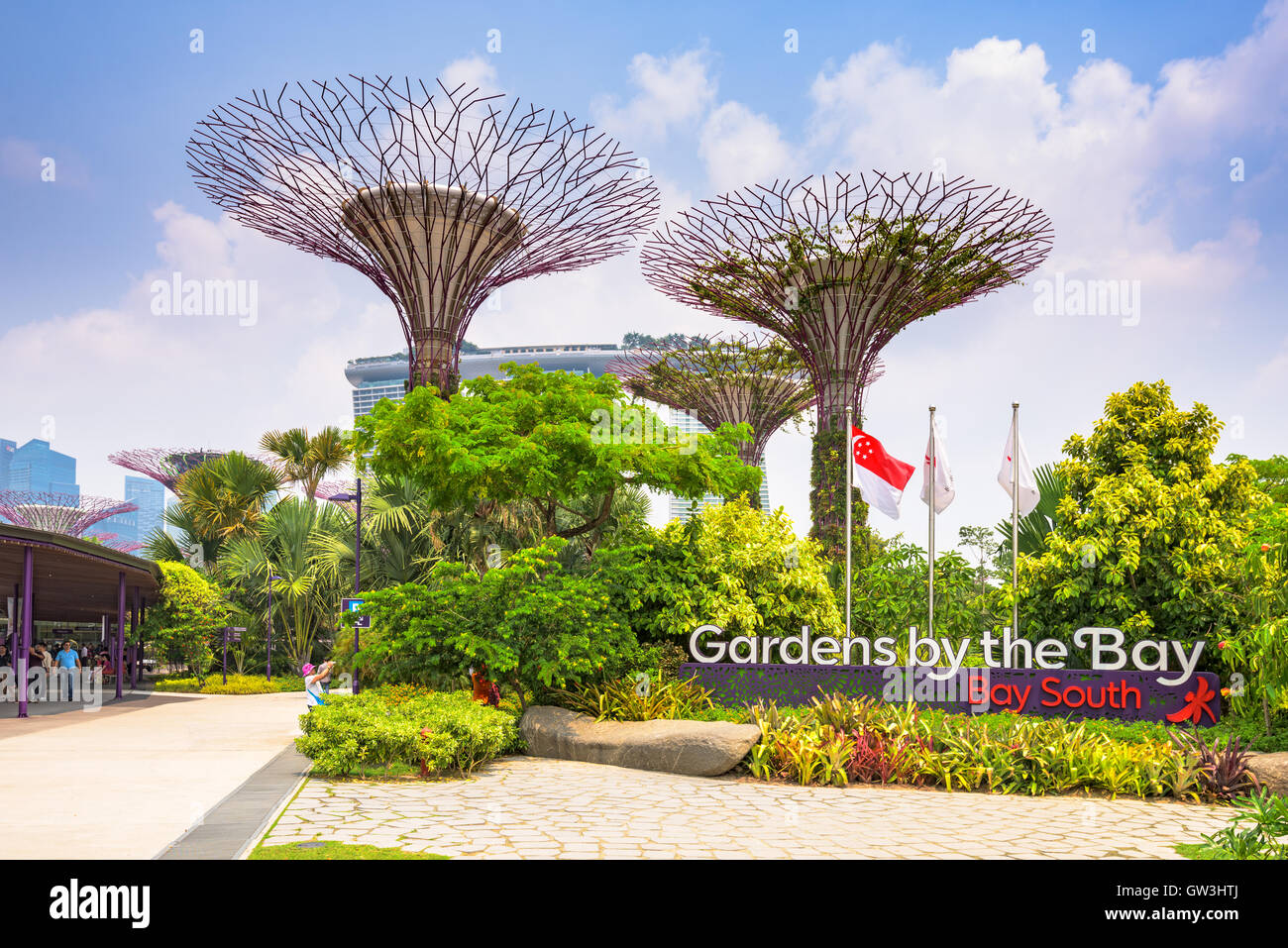 Giardini dalla Baia di Singapore. Foto Stock