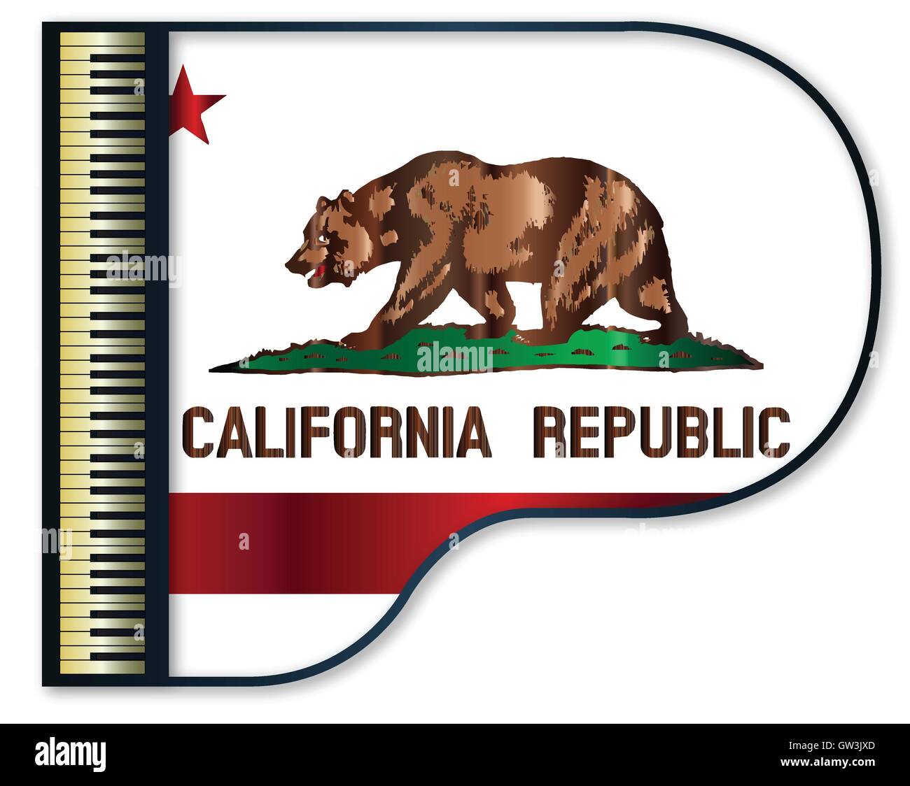 La bandiera di Stato di California impostato in un tradizionale color nero pianoforte Illustrazione Vettoriale