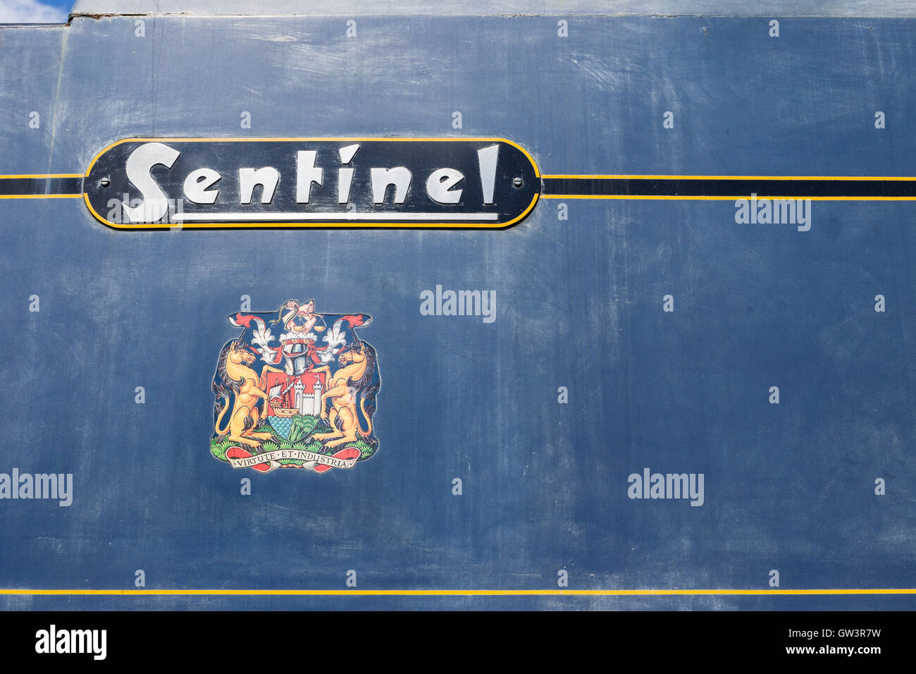 Dettaglio di una Rolls Royce Sentinel LB classe diesel locomotiva di smistamento presso East Somerset Railway con "sentinella" logo. Foto Stock