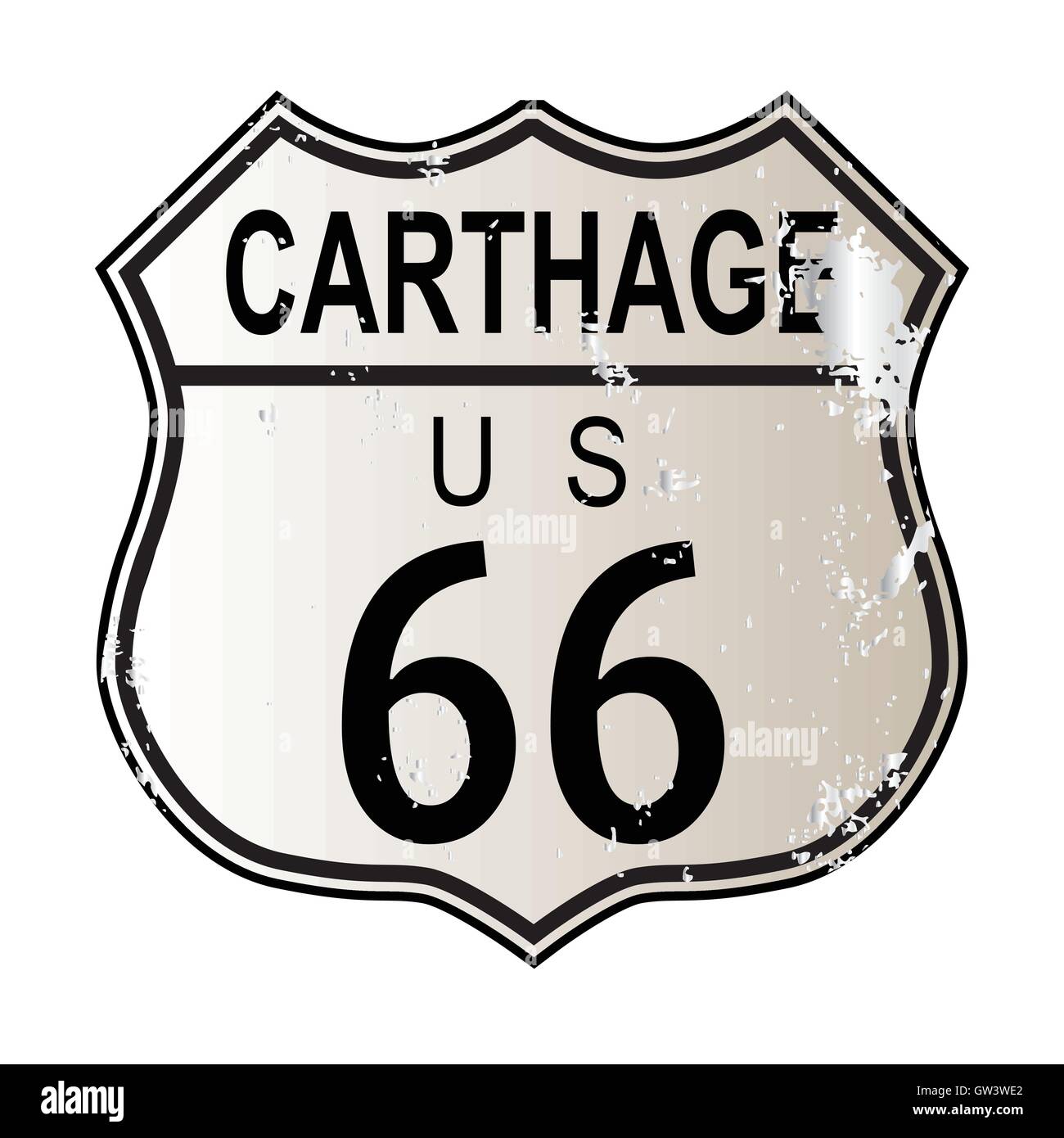 Cartagine Route 66 segno di traffico su uno sfondo bianco e la leggenda ci rotta 66 Illustrazione Vettoriale