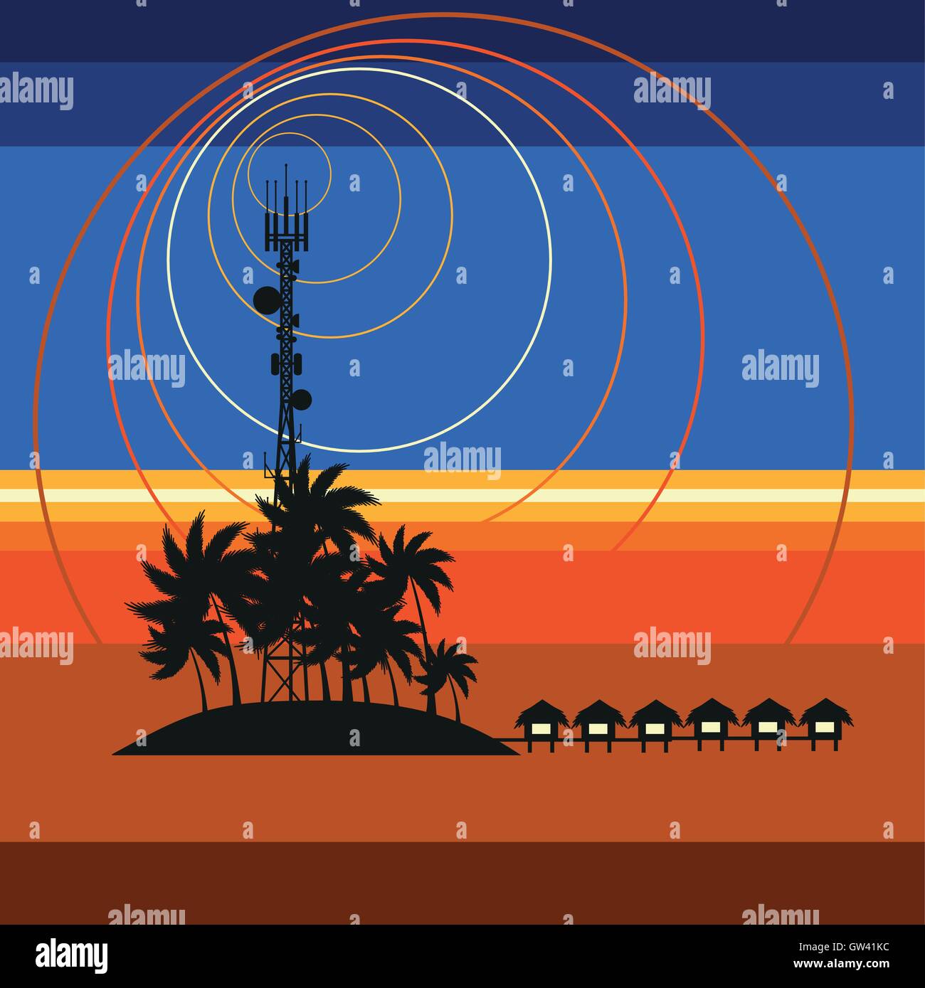 Torre mobile trasmette il tramonto dalle Maldive Illustrazione Vettoriale