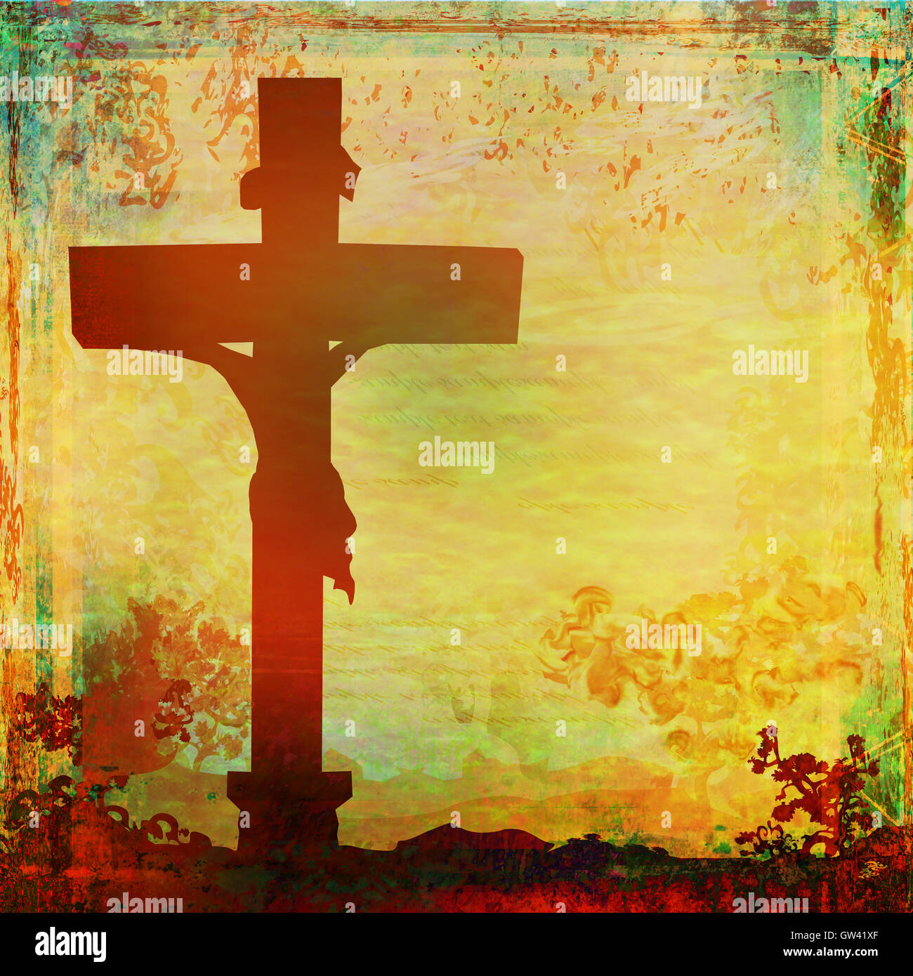 Gesù Cristo crocifisso , sfondo grunge Foto Stock