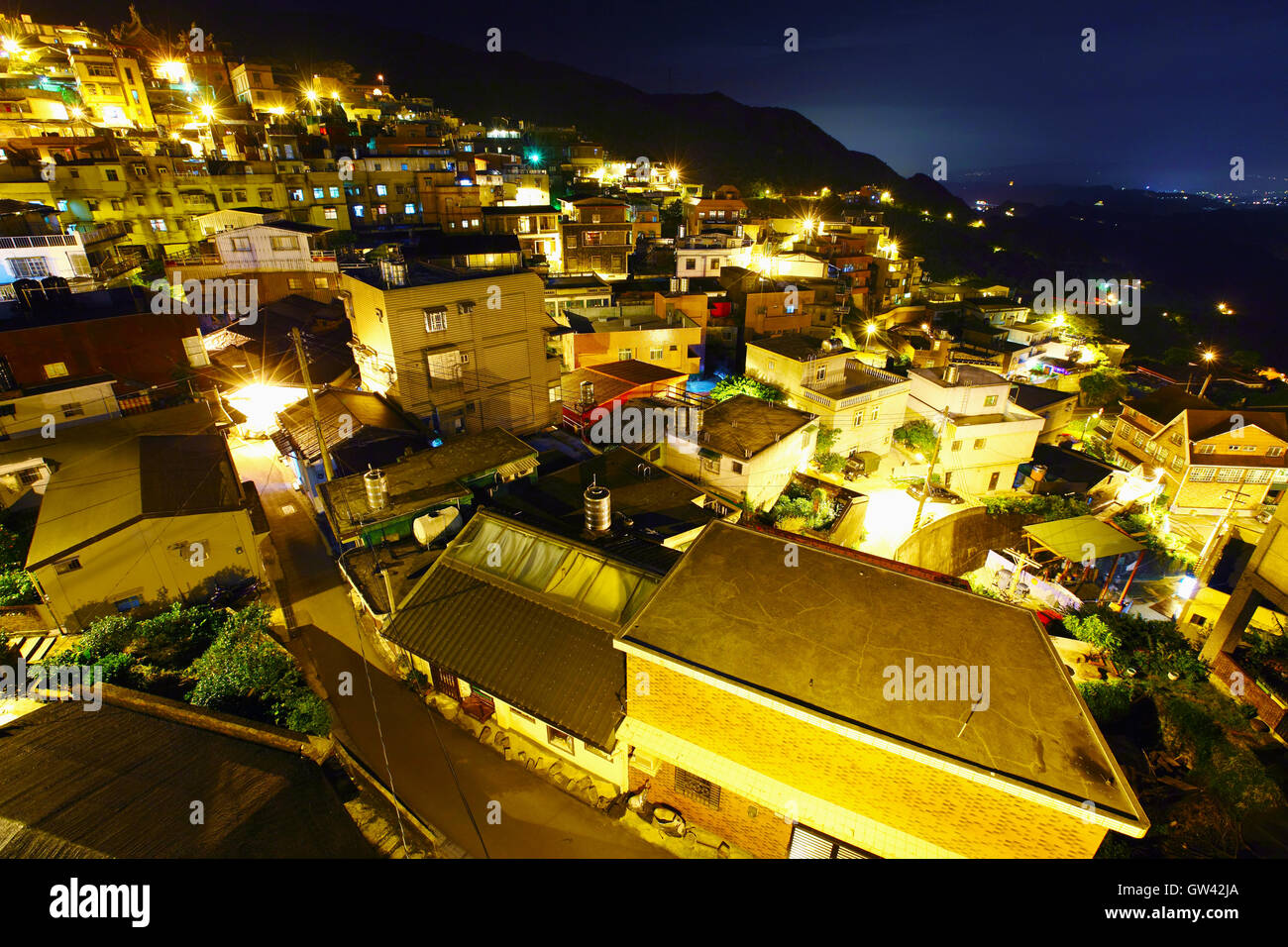 Il villaggio di Taiwan di notte, Jiufen Foto Stock