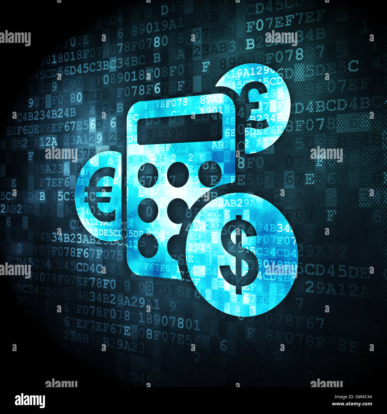 News concept: Calcolatrice su sfondo digitale Foto Stock