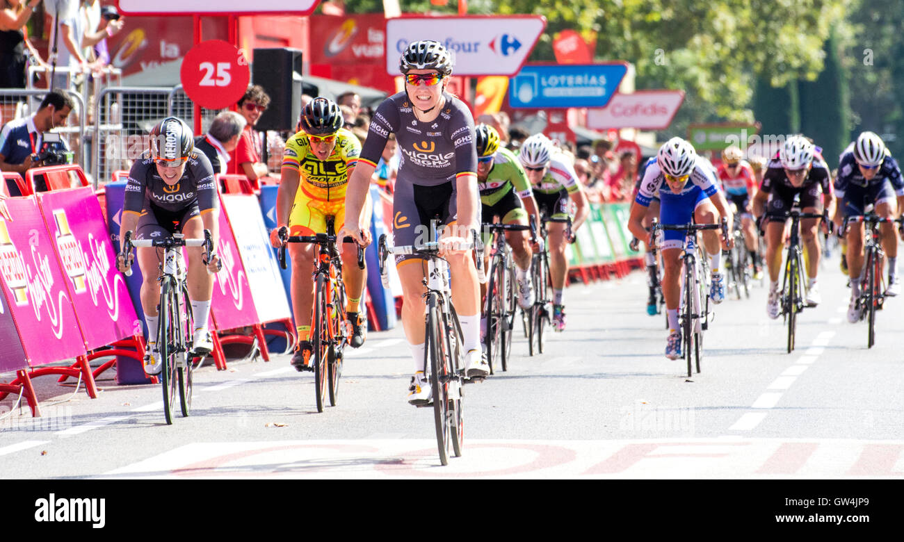 Madrid, Spagna. 11 Settembre, 2016. Mia Radotic (muoversi ad alta5) vince il giorno di gara di UCI donne del mondo Tour 'Madrid sfida' il 11 settembre, 2016 a Madrid, Spagna. Credito: David Gato/Alamy Live News Foto Stock