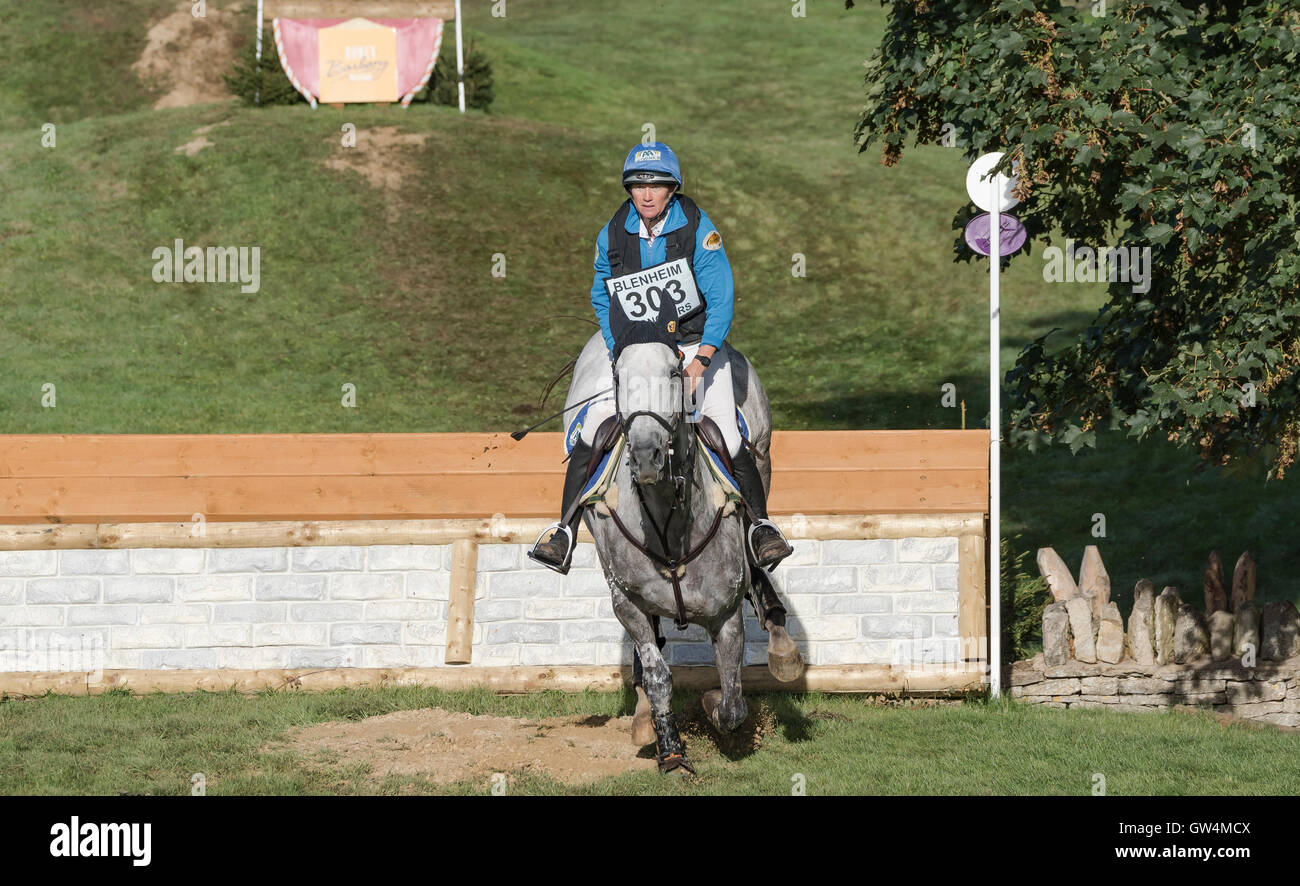Piloti competere nel cross country horse trials a Blenheim Palace International Horse Trials. Credito: Scott Carruthers/Alamy Live News Foto Stock