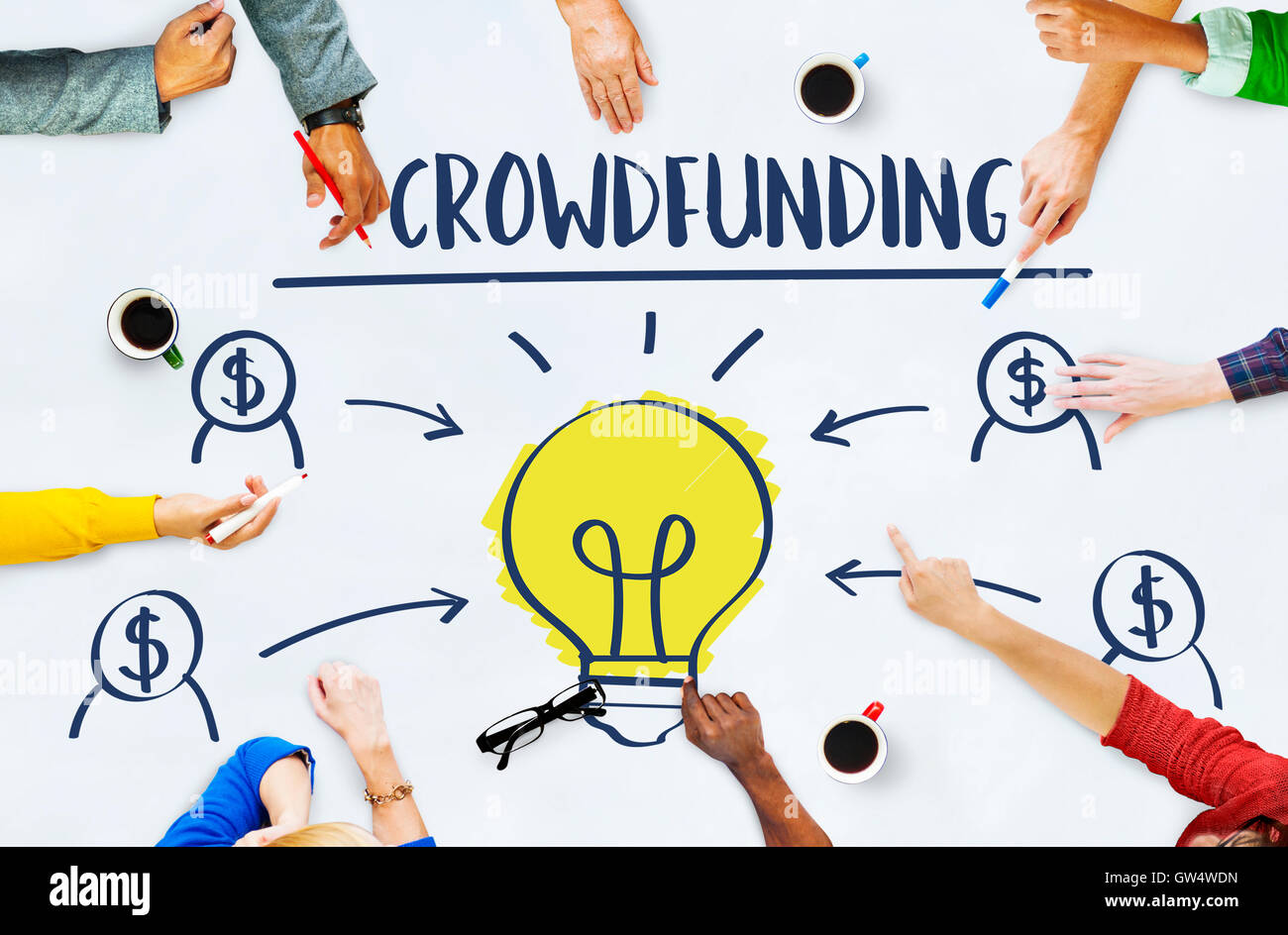 Denaro Crowdfunding lampadina Business Concept grafico Foto Stock