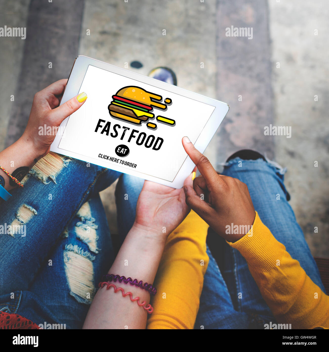 Un fast food Burger Junk pasti da asporto concetto calorie Foto Stock