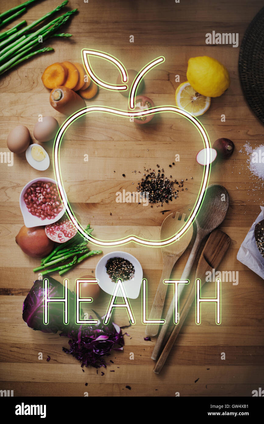 Nutrizione e salute Apple mangiare sano concetto organico Foto Stock