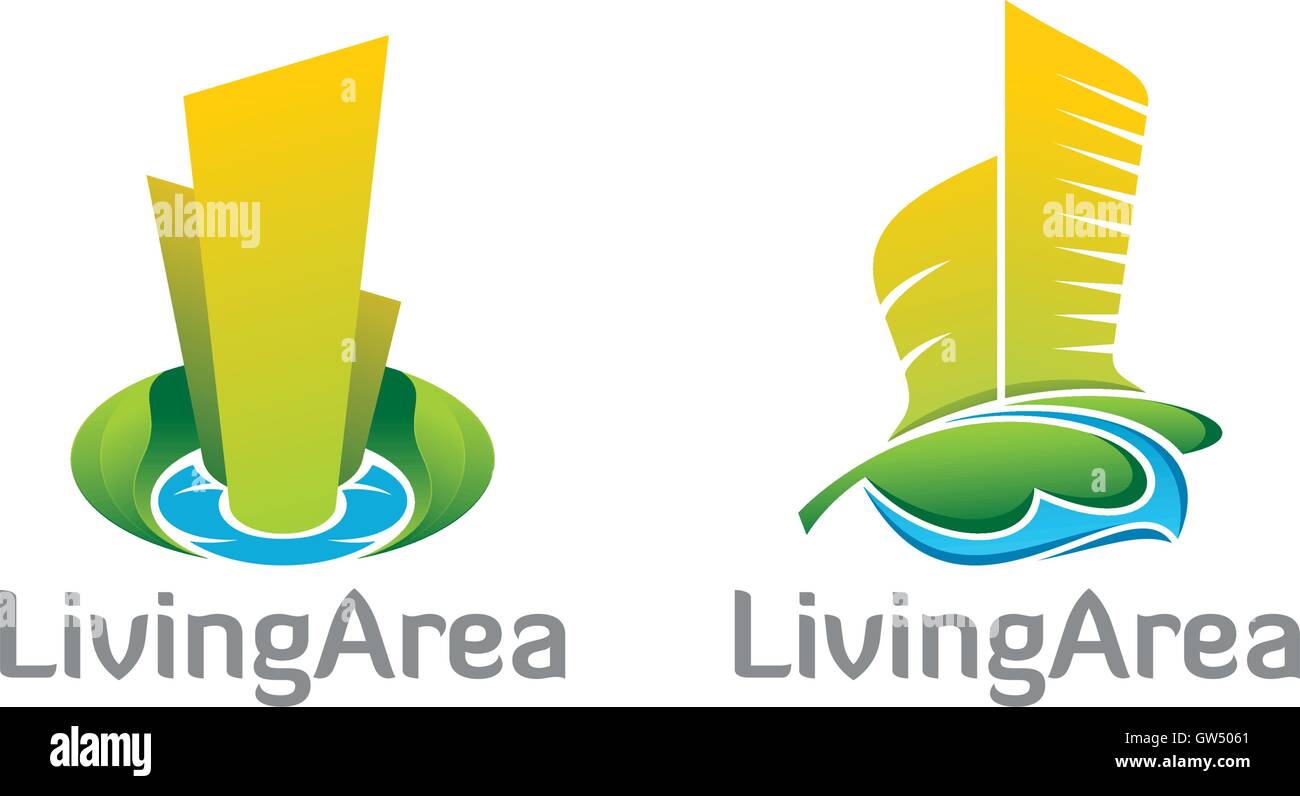 Vector logo design. Sano naturale area soggiorno architettura loghi. Illustrazione Vettoriale