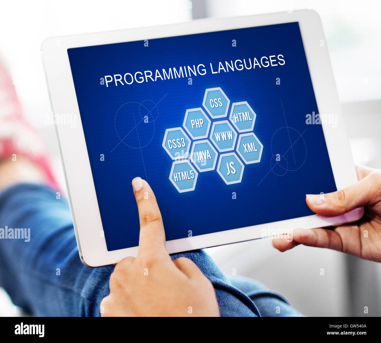 Linguaggio di programmazione sviluppatore di codifica il concetto di Software Foto Stock