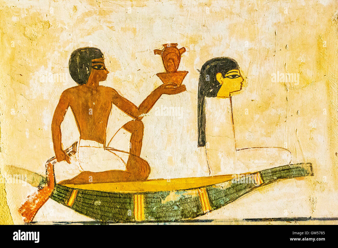 Patrimonio Mondiale dell'UNESCO, Tebe in Egitto, Valle dei nobili, tomba di Menna. Navigazione simbolica. Foto Stock