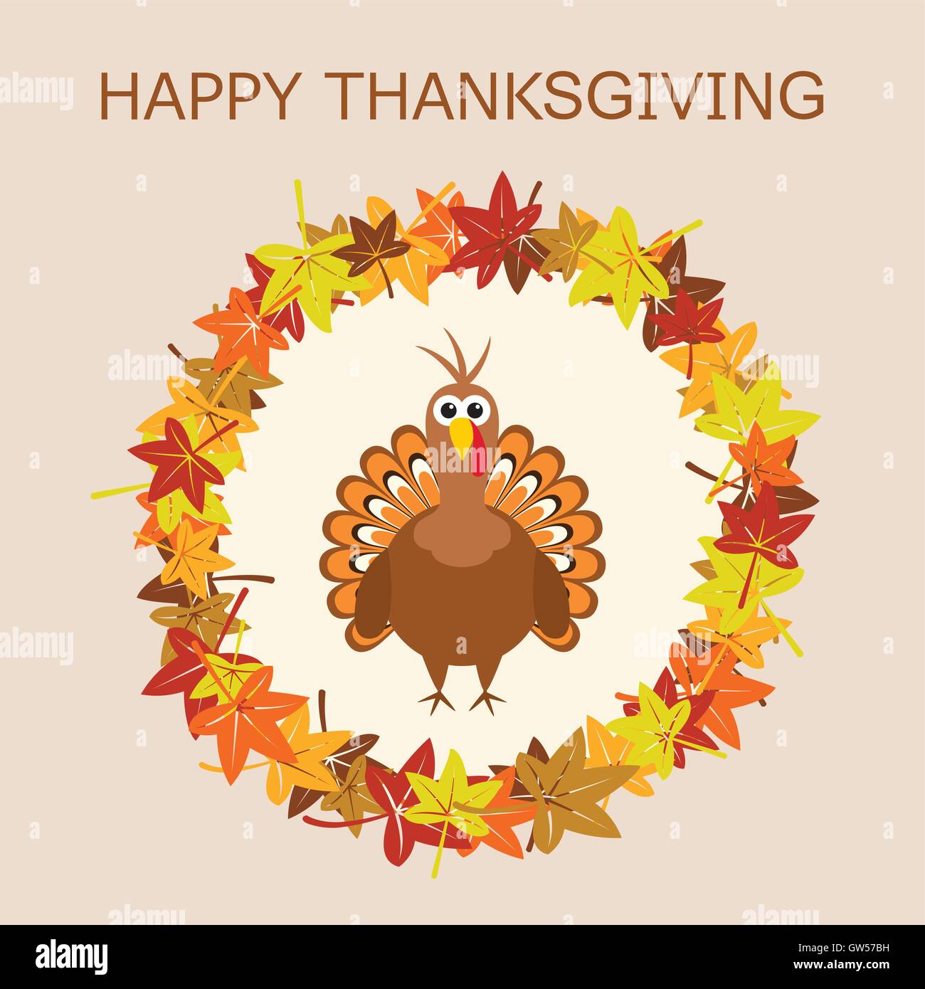 Il vettore della Turchia per il giorno del ringraziamento e foglie di autunno Illustrazione Vettoriale