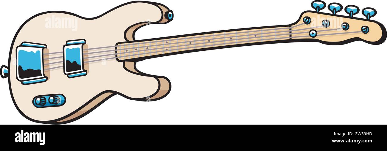 Bass Guitar vettore illustrazione del fumetto. Vintage electric bass guitar simile al parafango 1959 bass. Scalable Vector design. Illustrazione Vettoriale