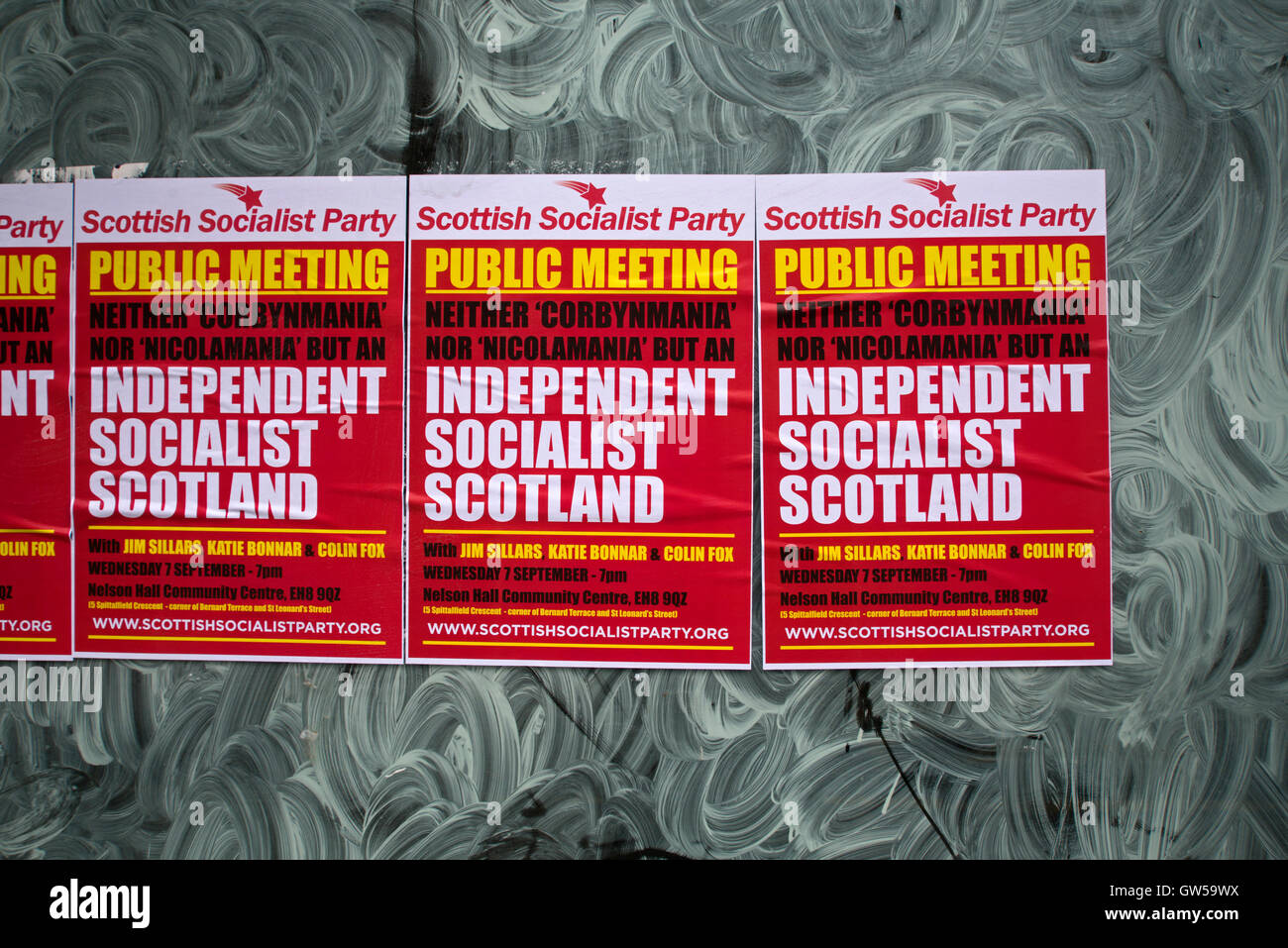 Partito socialista scozzese SSP poster sulla vetrina di un negozio vuoto di Edimburgo. Foto Stock