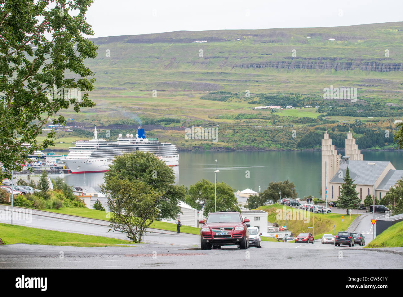 Vista aerea di Akureyri. Situato nella parte settentrionale del paese è la seconda città più grande in Islanda. Foto Stock