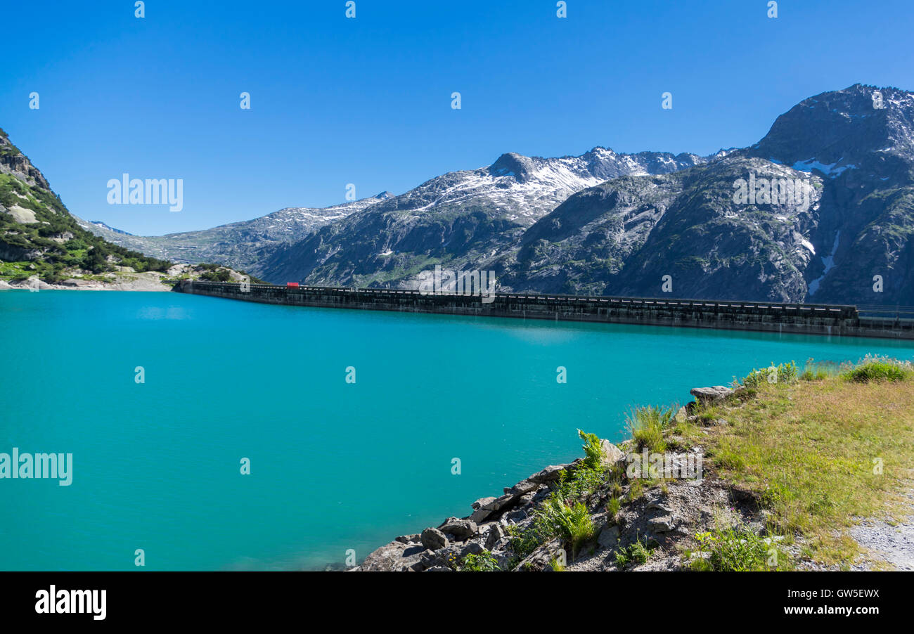 Gelmersee, un bacino idroelettrico del lago delle Alpi, azionato da KWO. Oberhasli Berner Oberland, Svizzera. Foto Stock