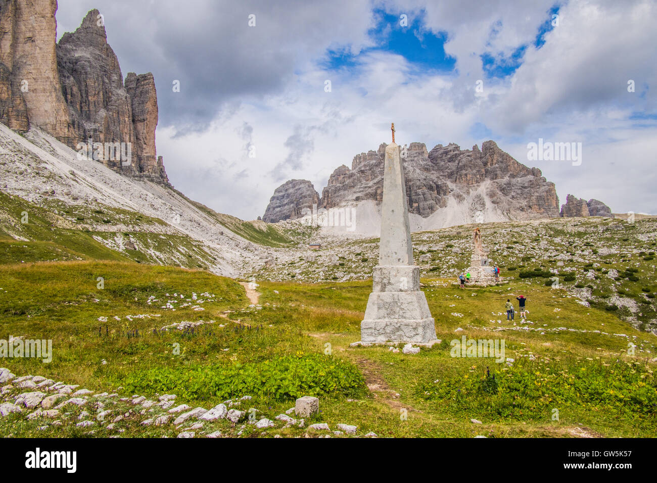 Tre Cime di Lavaredo (aka Drei Zinnen) Naturpark (Parco Naturale), nelle Dolomiti di Sesto, provincia di Belluno, regione Veneto, Italia. Foto Stock