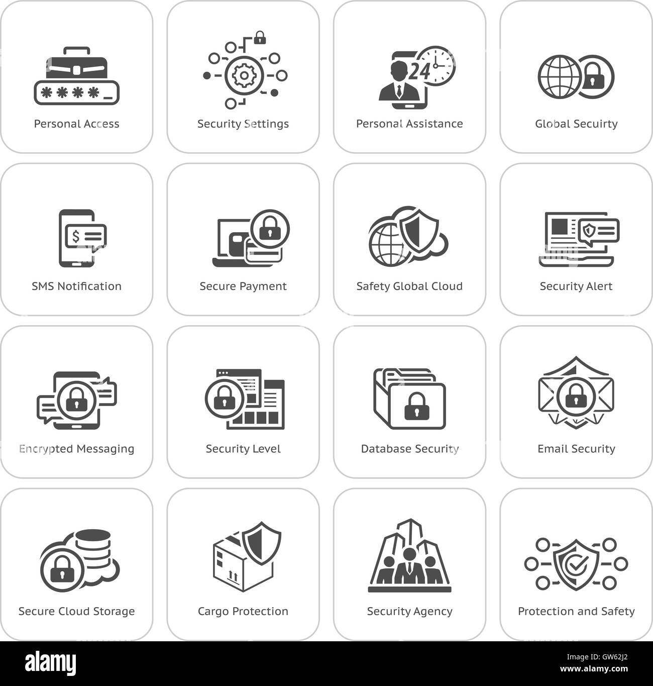 Progettazione di piani di sicurezza e di protezione set di icone. Illustrazione Vettoriale