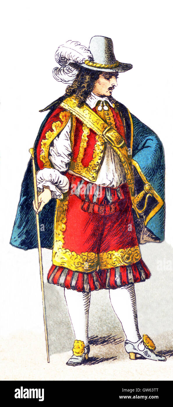 La figura rappresentata qui è un uomo tedesco di rango attorno al 1650. L'illustrazione risale al 1882. Foto Stock