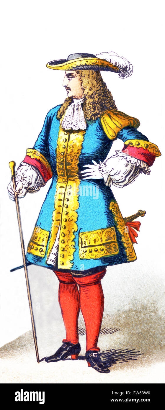 La figura rappresentata qui è un uomo tedesco di rango (1690-1700). L'illustrazione risale al 1882. Foto Stock