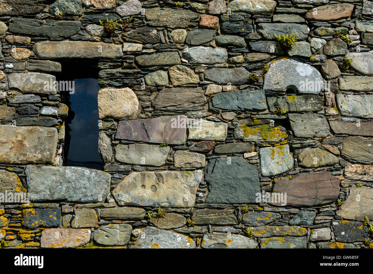 Il lavoro di pietra sulla parete della cappella Keills, Keillmore, Knapdale, Argyll and Bute, Scotland, Regno Unito Foto Stock