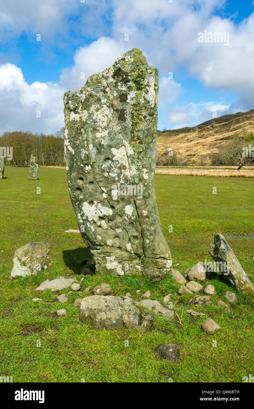 Nether Largie pietre permanente, Kilmartin Glen, Argyll and Bute, Scotland, Regno Unito Foto Stock
