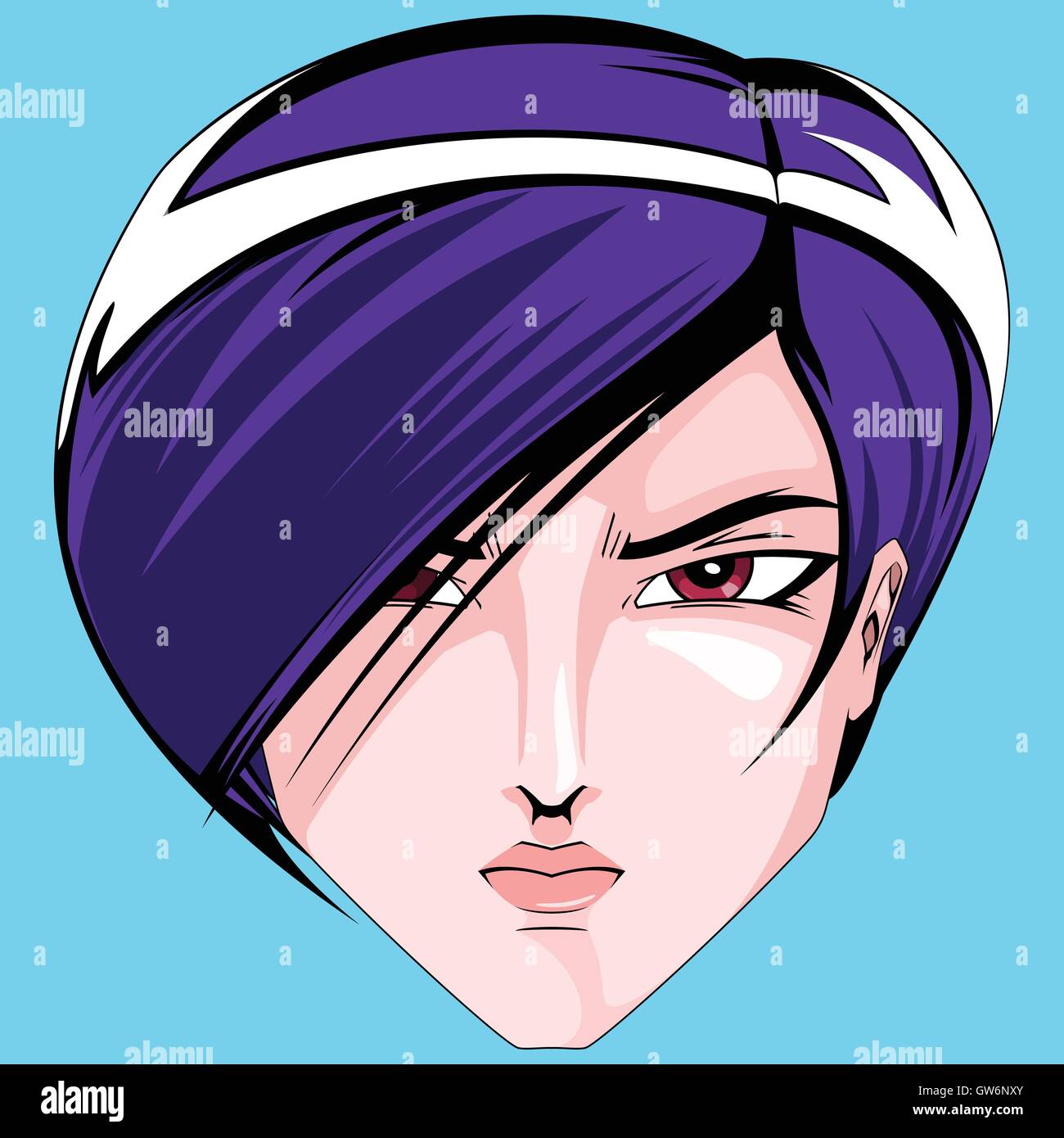 Stile Anime personaggio maschile in testa su sfondo blu. Illustrazione Vettoriale