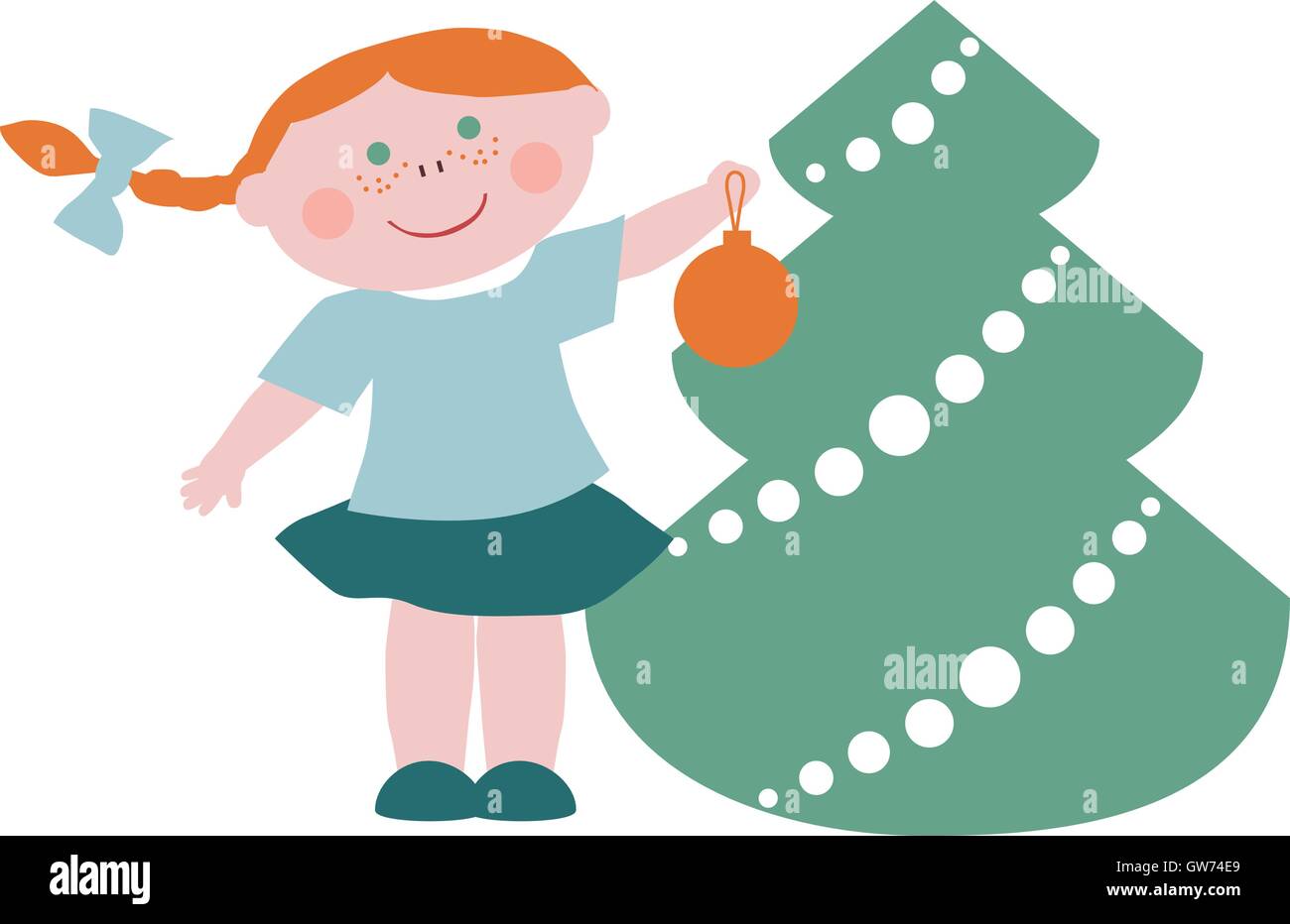 Bambina decora albero di Natale con sfera Illustrazione Vettoriale