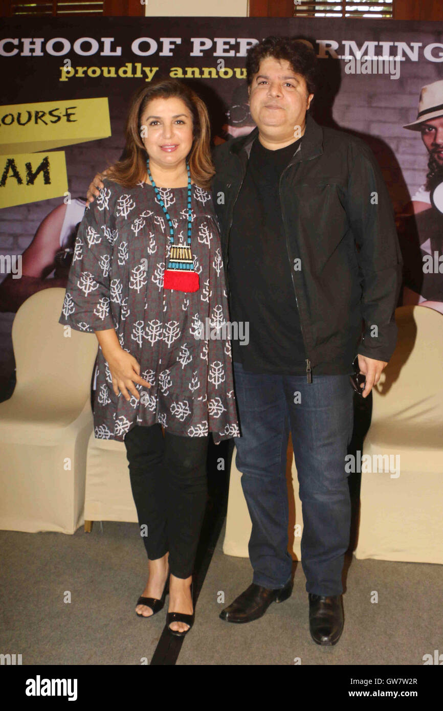 Registi di Bollywood Farah Khan Sajid Khante conferenza stampa associazione Indian Television design baiMum choreograpin Foto Stock