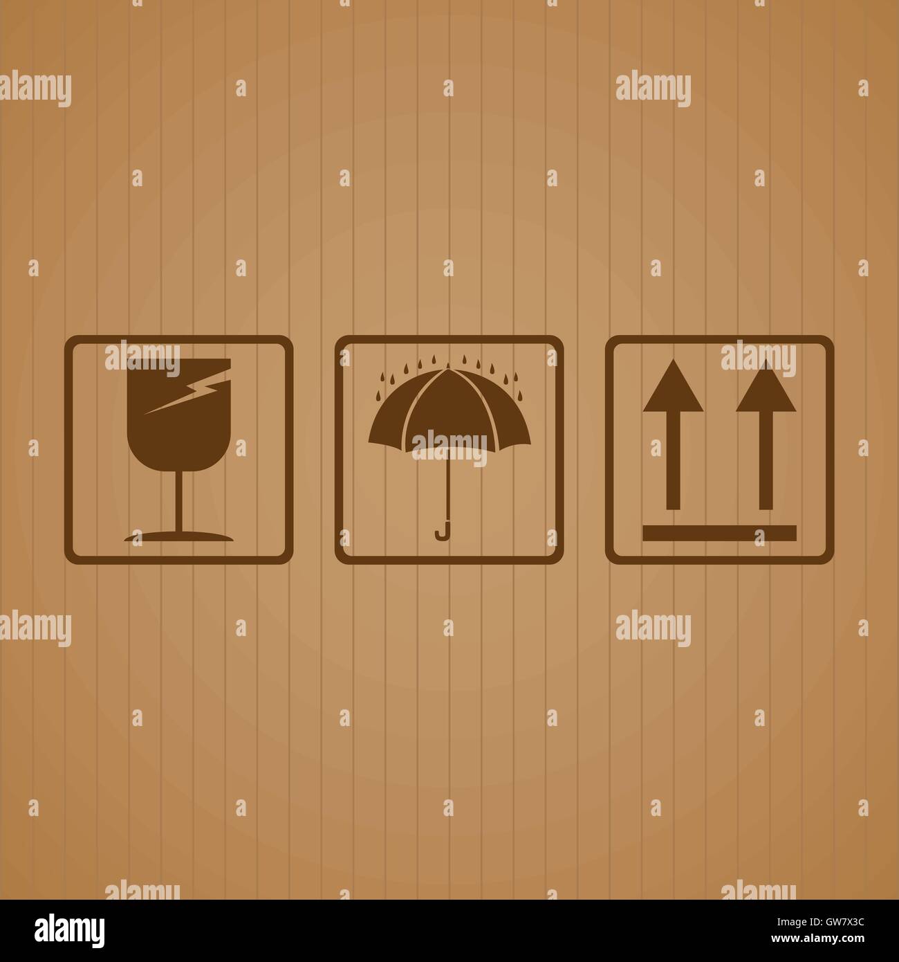 Fragile, box, icona, cartone, vettore, simbolo, adesivo, cura, sfondo, maniglia, illustrazione, packaging, pacchetto, segno, cargo Illustrazione Vettoriale