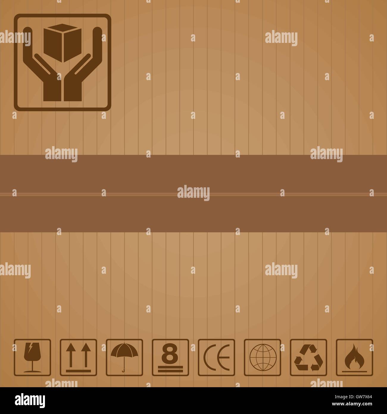 Fragile, box, icona, cartone, vettore, simbolo, adesivo, cura, sfondo, maniglia, illustrazione, packaging, pacchetto, segno, cargo Illustrazione Vettoriale