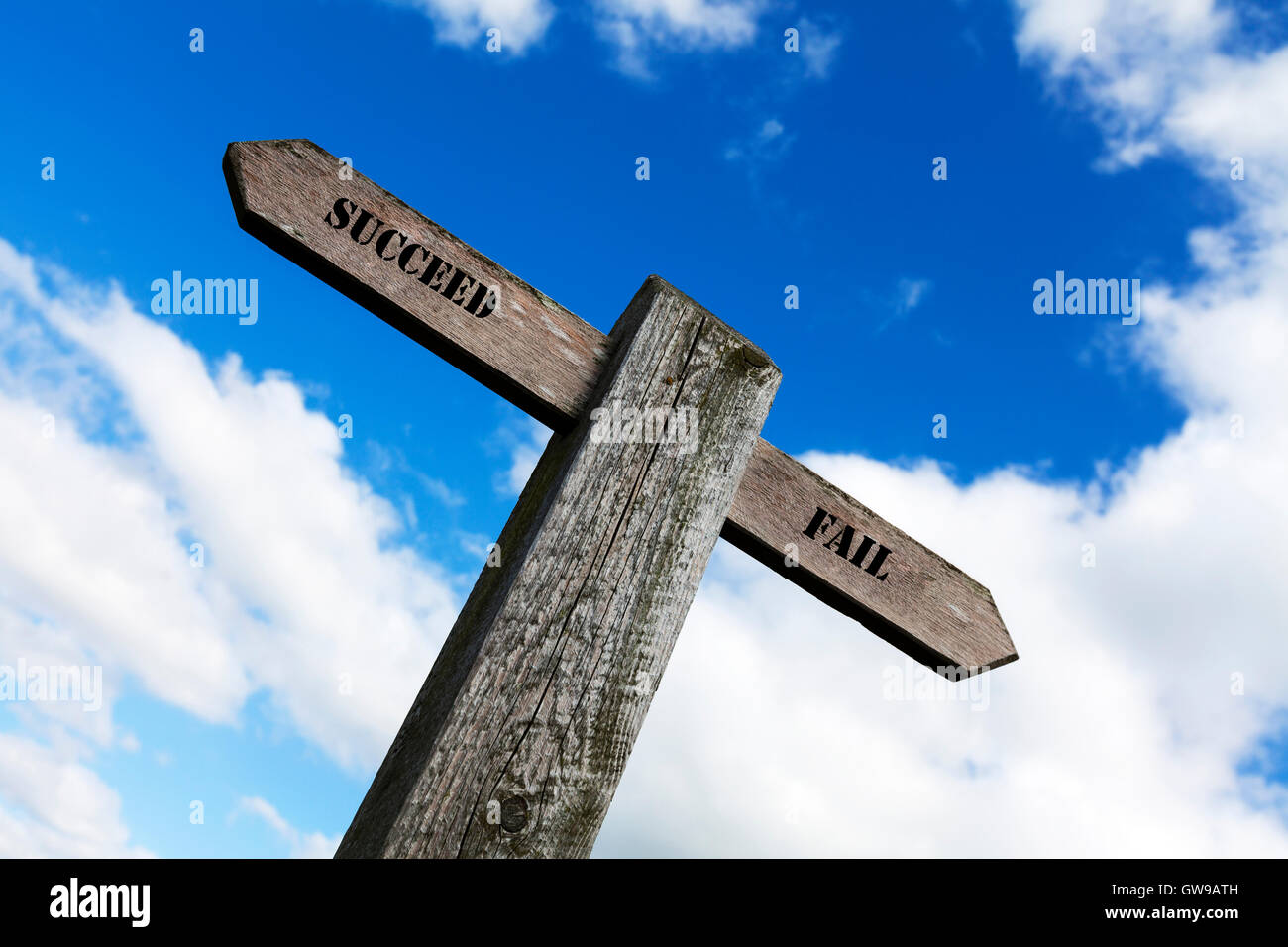 Il successo non firmare parole mancata scelta opzioni opzione scegliere modo nella vita antonimi antonym scritto verso le direzioni dei concetti Foto Stock