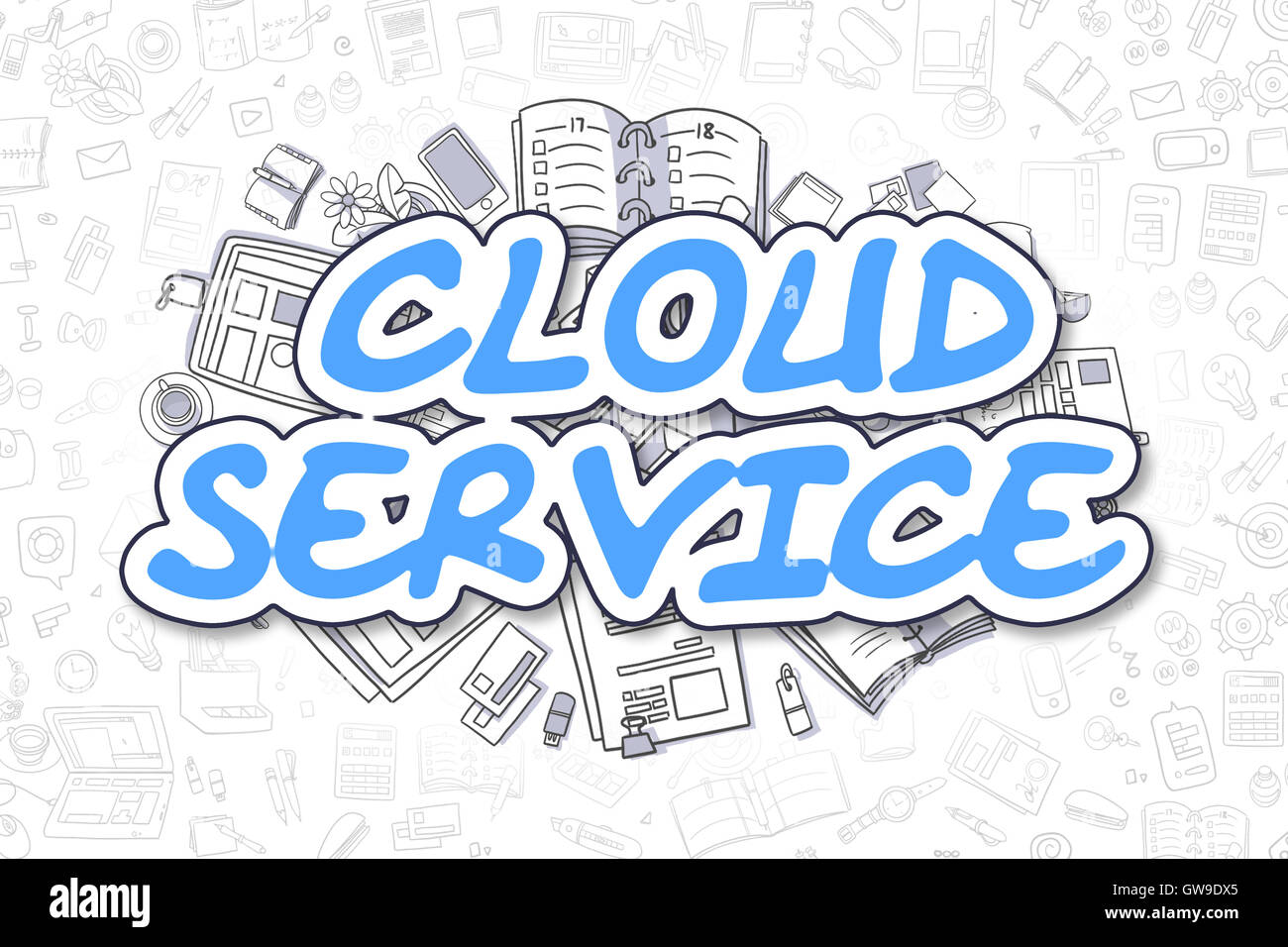 Il servizio Cloud - Doodle Blue iscrizione. Il concetto di business. Foto Stock