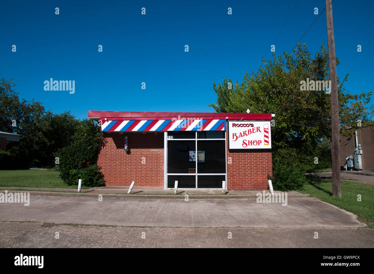 Una piccola unità indipendente Barber shop in North Texas. Foto Stock
