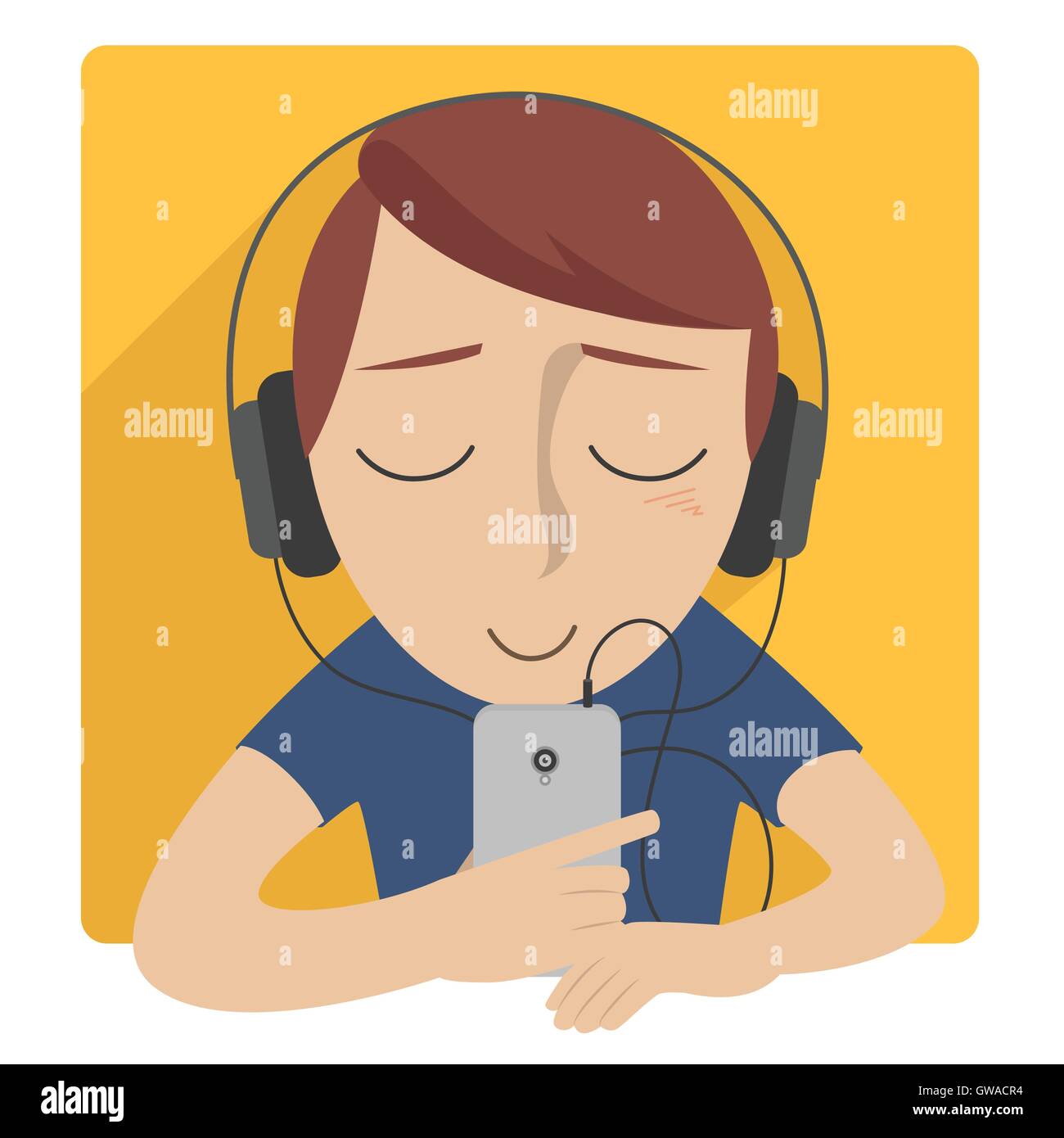 L'uomo ascoltare la musica mediante auricolare Illustrazione Vettoriale