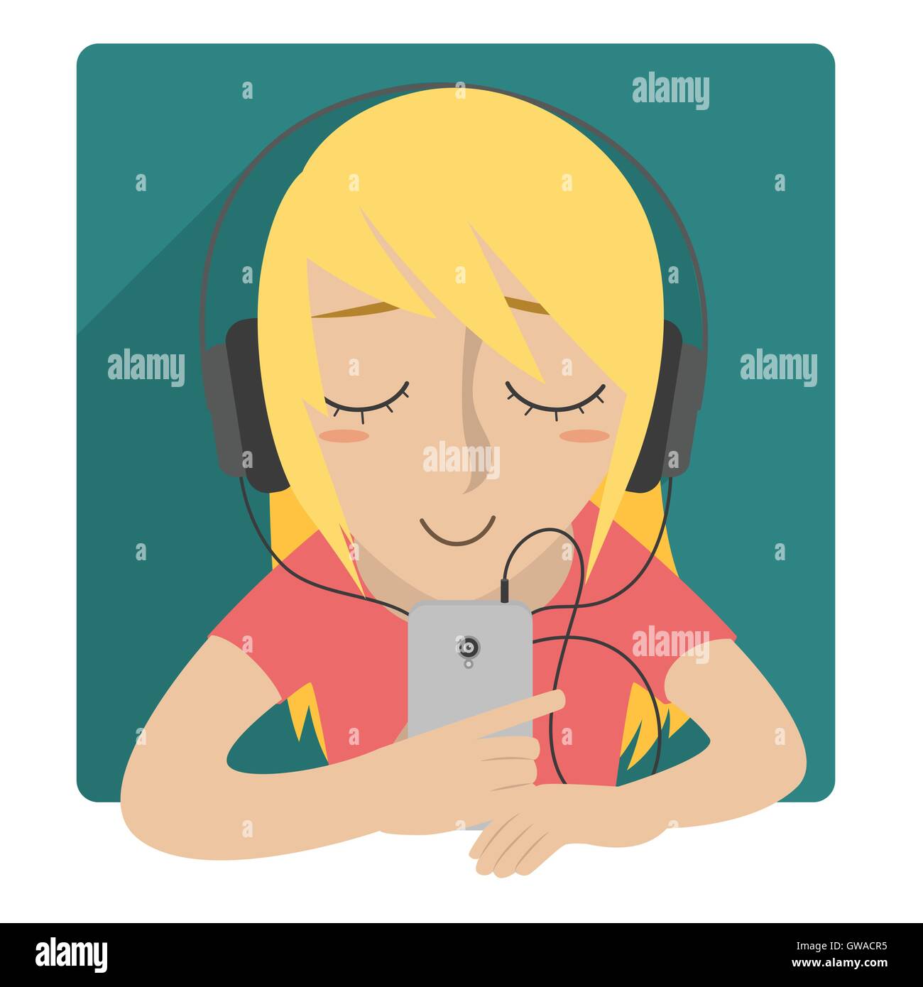 Donna ascoltare la musica mediante auricolare Illustrazione Vettoriale