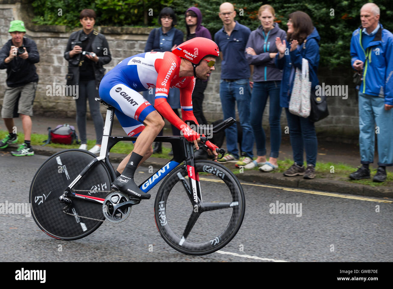 Cronometro individuale: stadio 7a, 2016 Tour della Gran Bretagna. Rider Tom Dumoulin del Team Alpecin gigante Foto Stock