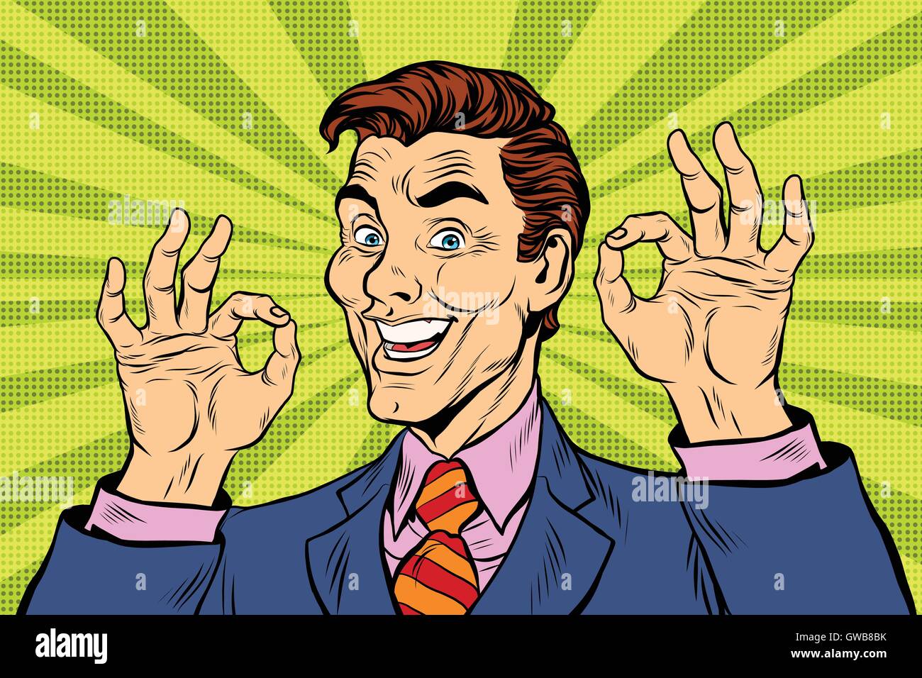Uomo sorridente gesto ok Illustrazione Vettoriale