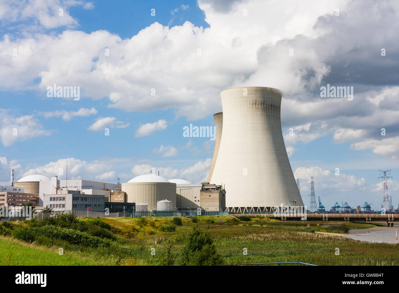 Torri di raffreddamento di Doel centrale nucleare, Belgio. Foto Stock