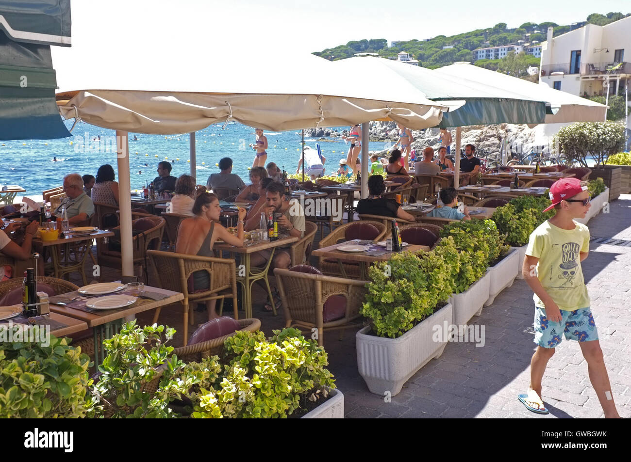 Un bar e il ristorante in calella de palafruge in Spagna Foto Stock