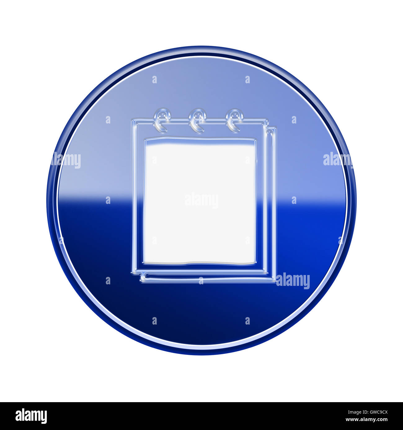Icona di notebook blu lucido, isolato su sfondo bianco Foto Stock