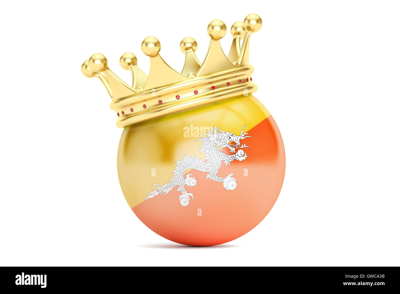 Corona con la bandiera del Regno del Bhutan, rendering 3D Foto Stock