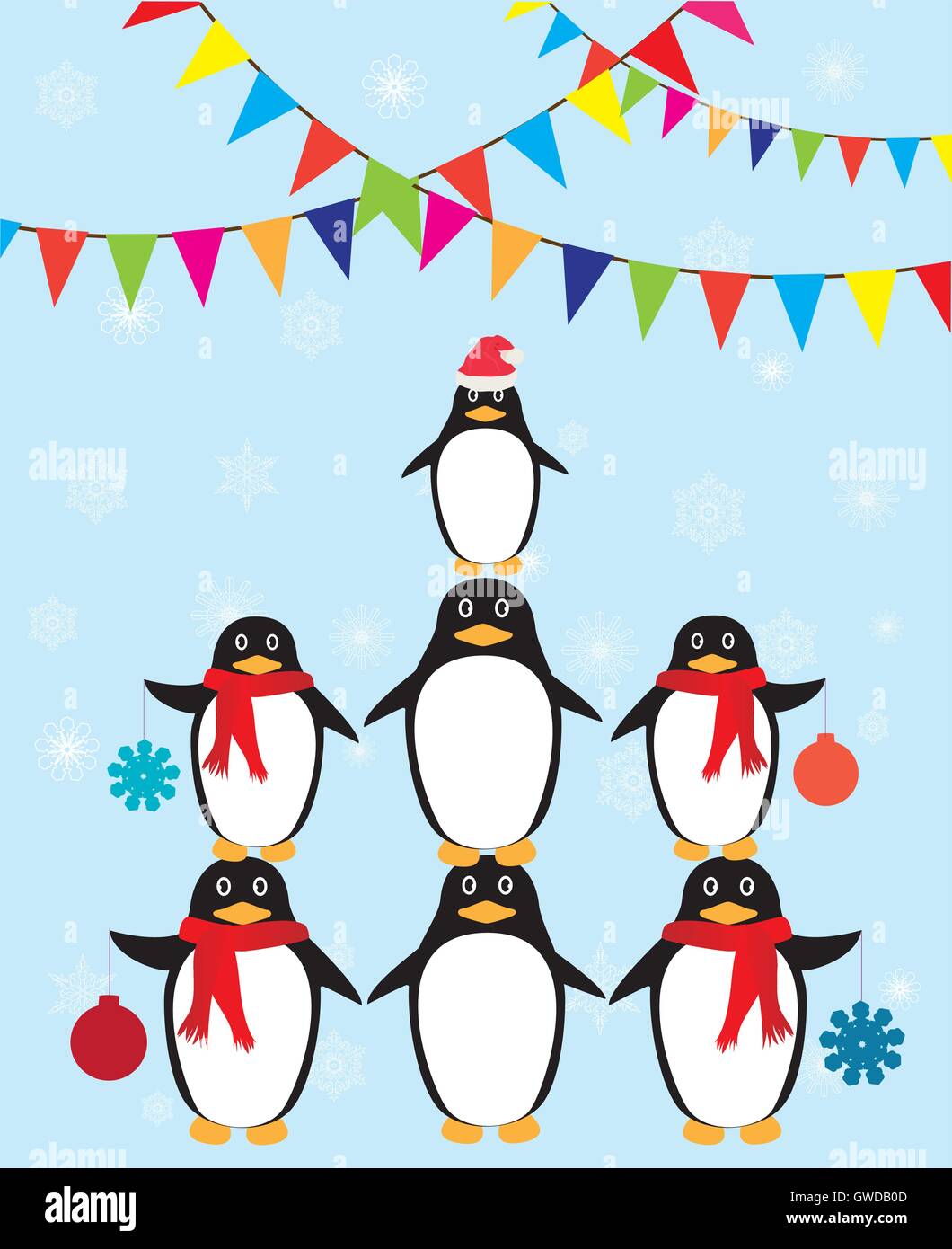 Illustrazione vettoriale di divertimento penguin sfondo con bunting Illustrazione Vettoriale