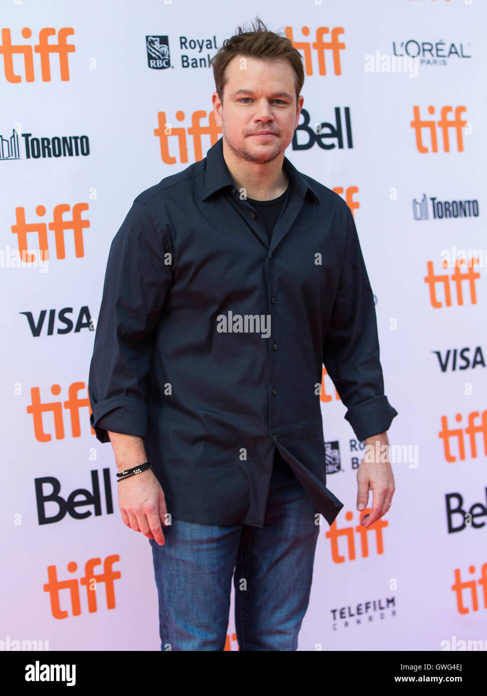Toronto, Canada. Xiii Sep, 2016. Produttore Matt Damon pone per le foto prima della international premiere del film 'Manchester dal mare' alla principessa di Galles Theatre durante la quarantunesima edizione del Toronto International Film Festival di Toronto, Canada, Sett. 13, 2016. © Zou Zheng/Xinhua/Alamy Live News Foto Stock