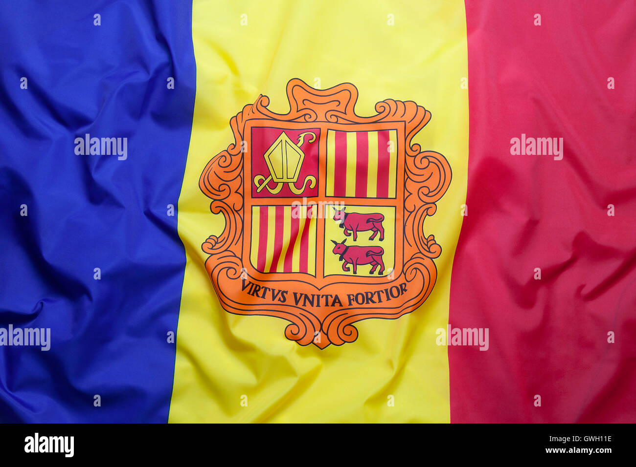 Flag di tessili di Andorra per lo sfondo Foto Stock