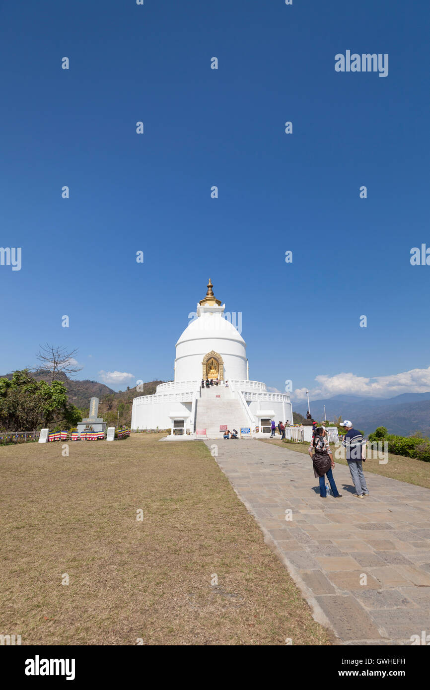 La pace mondiale pagoda, Pokhara, Nepal Foto Stock