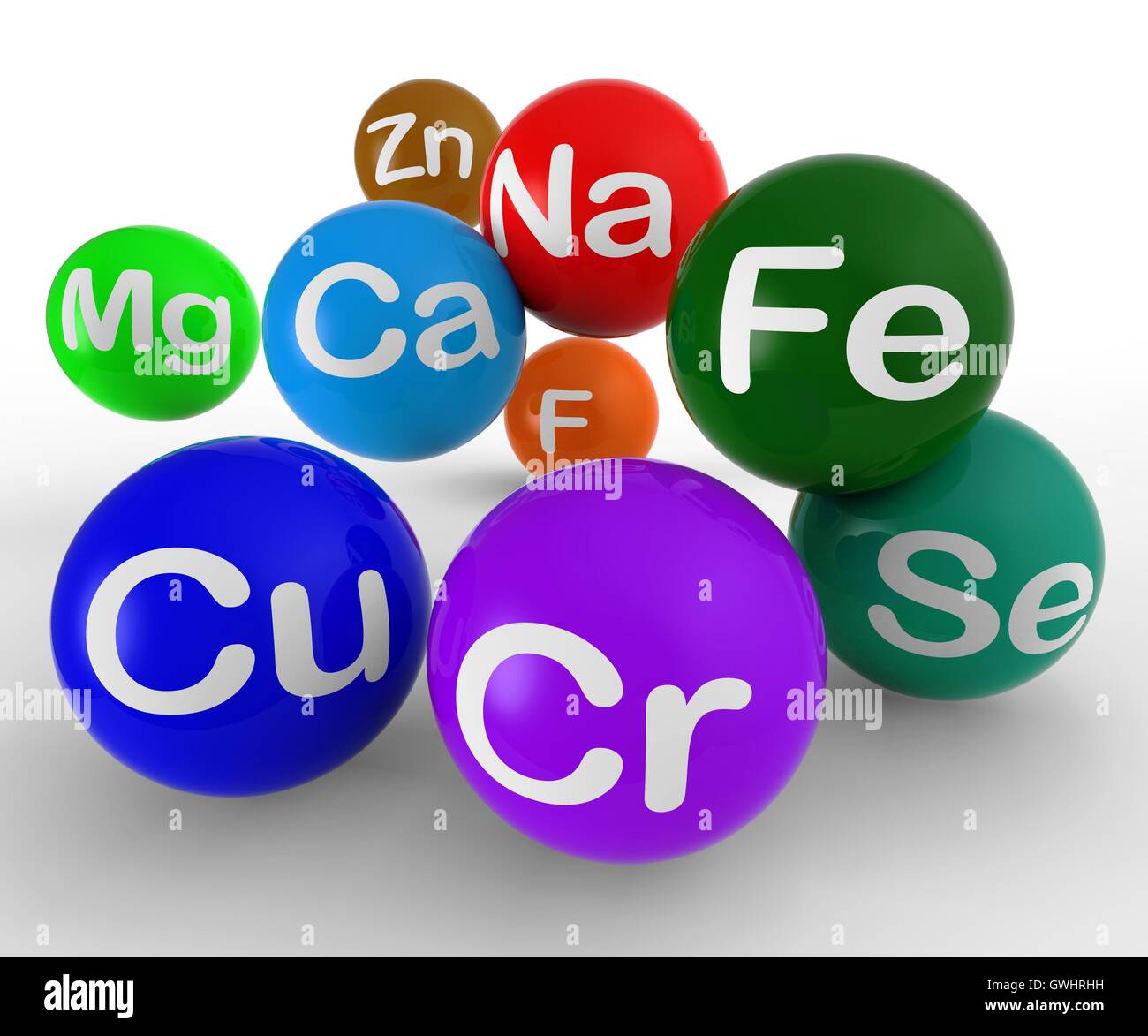 I simboli chimici che mostra la chimica e la scienza Foto Stock